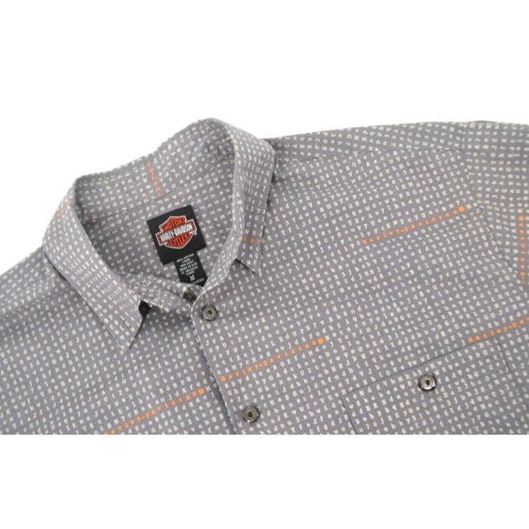 HARLEY DAVIDSON Mens Short Sleeve Button Front Shirt SIZE MEDIUM All Over Letter - Picture 1 of 6